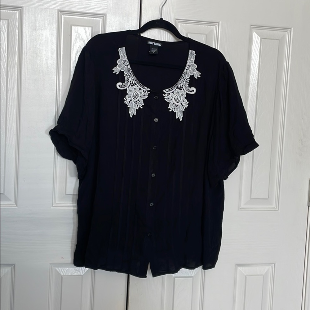 Black Blouse with White Lace Collar